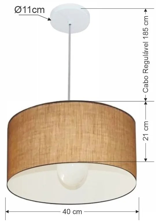 Lustre Pendente Cilíndrico Md-4031 Cúpula em Tecido 40x21cm Palha - Bivolt