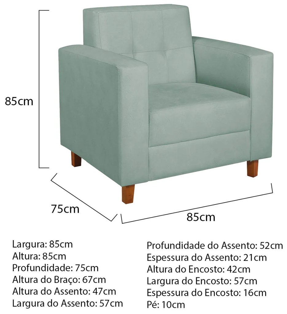 Poltrona Decorativa Denver Suede Azul Tiffany - ADJ Decor