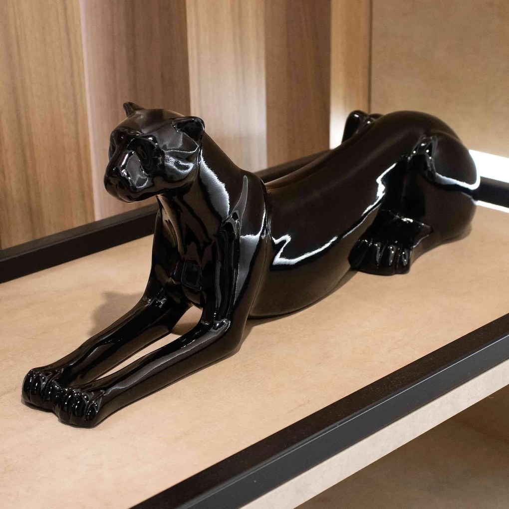 Escultura Decorativa Onça Deitada Preta 17,5x51x13 Cm - D'Rossi