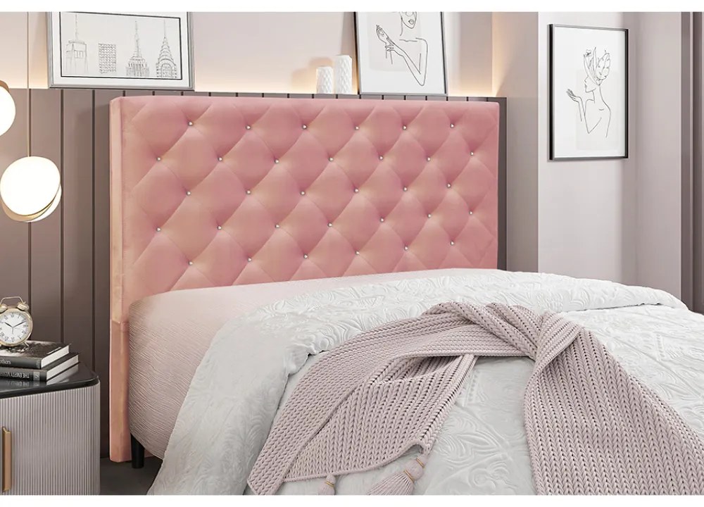 Cabeceira Cama Box Casal 140 cm Tania Veludo S04 - D'Rossi - Rosa