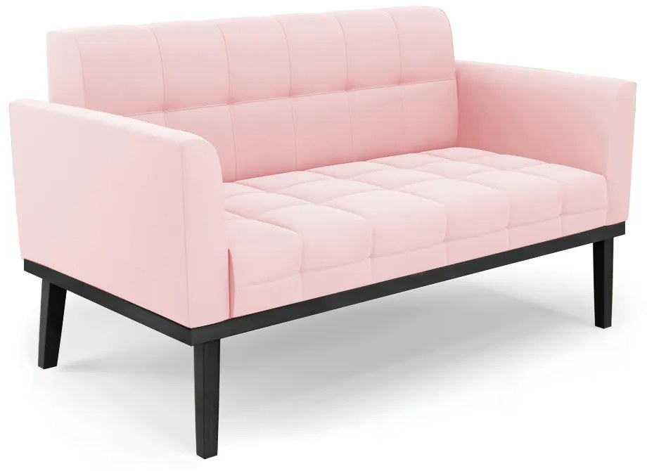 Poltrona Namoradeira Decorativa Karen Pés Fixo em Madeira Preto Suede Rosa Bebê G19 - Gran Belo