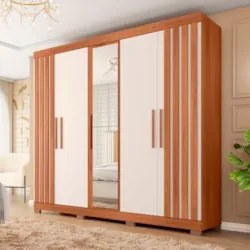 Guarda Roupa Casal 216cm 5 Portas Espelho Sulla Freijó/Off C01 - Mpoze