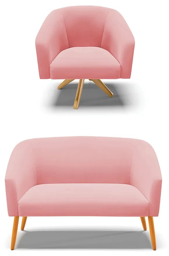 Sofá Namoradeira e Poltrona Giratória MA30 Stella Suede D03 - D'Rossi - Rose