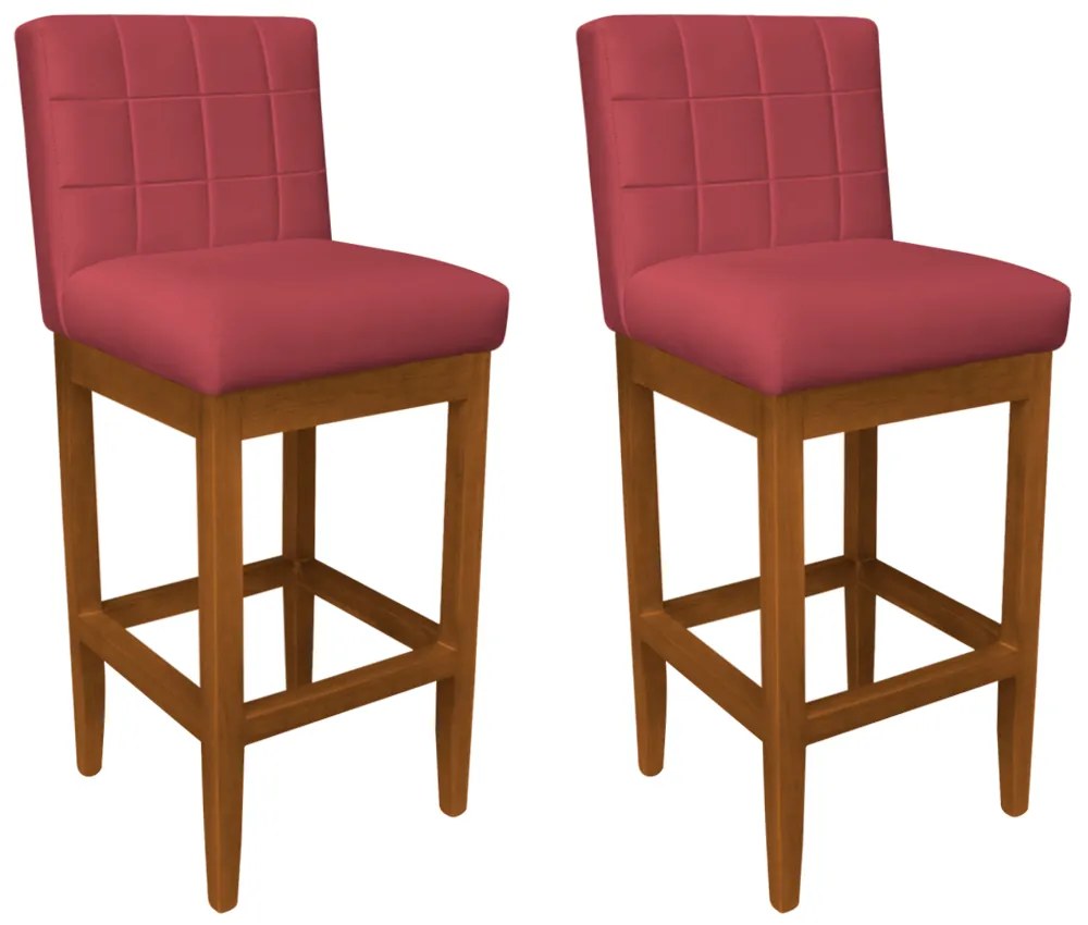Kit 2 Banquetas Alta Sueli Base Madeira Maciça Estofada Suede Vermelho