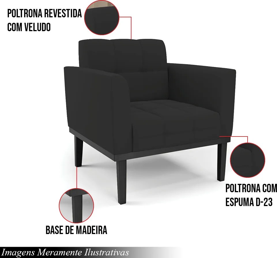 Kit 2 Poltronas Decorativas Karen Pés Fixo em Madeira Preto Veludo Preto G19 - Gran Belo