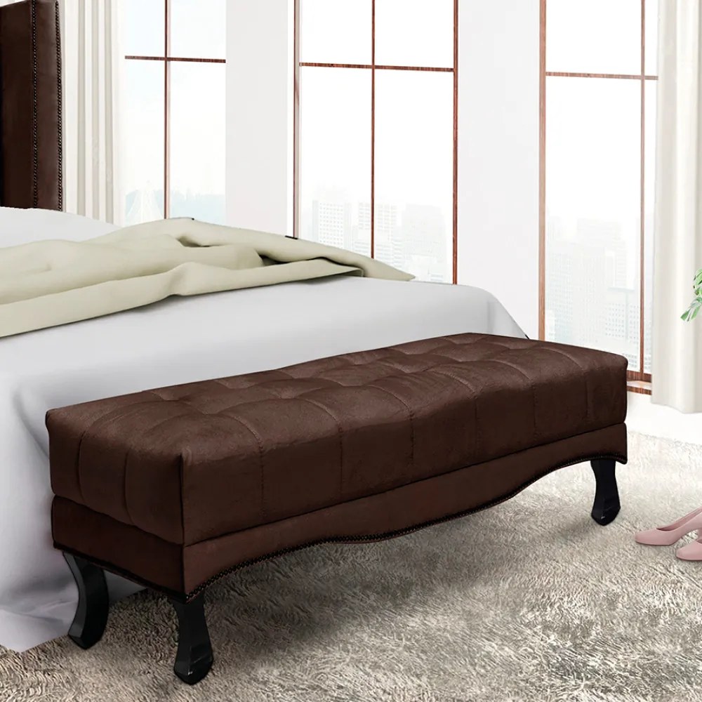 Puff Recamier Retrô Luis Xv Captonê para Quarto Vicenza 90cm Suede S04 - D'Rossi - Café