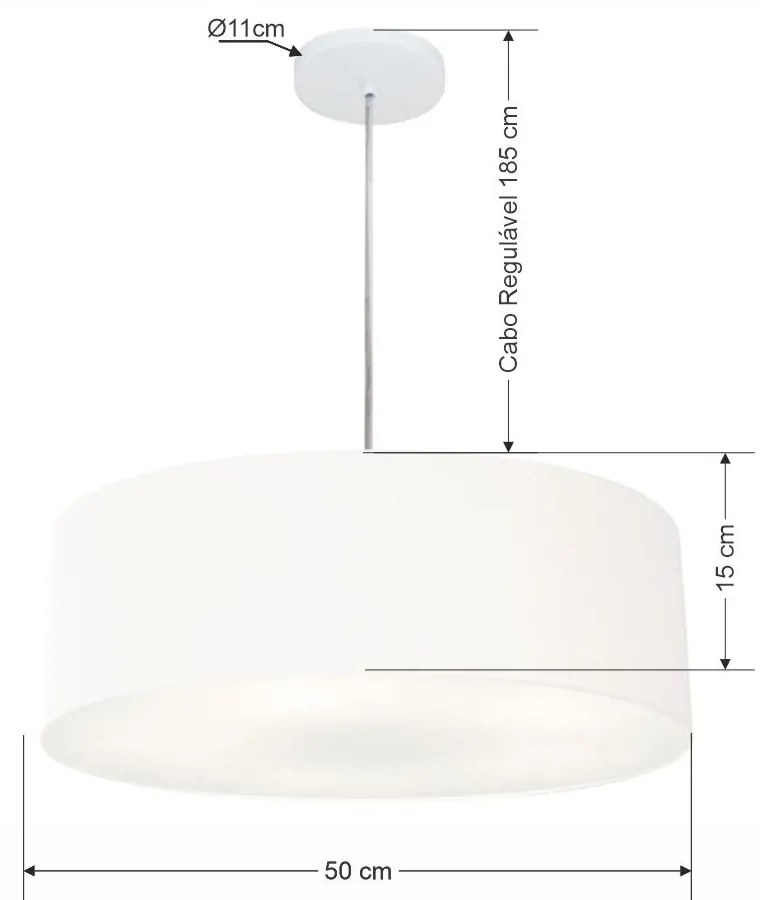 Lustre Pendente Cilíndrico Md-4217 Cúpula em Tecido 50x15cm Branco - Bivolt