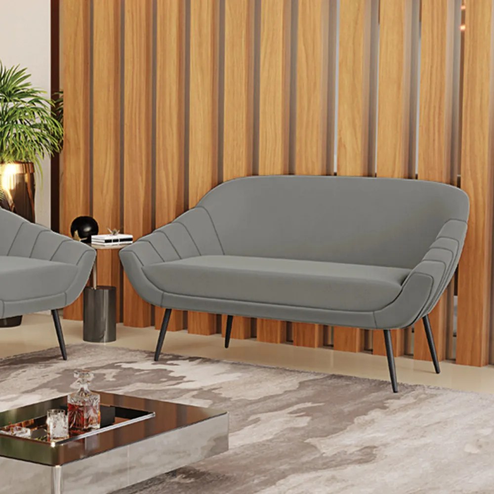 Namoradeira 02 Lugares Giovana Suede Grafite Pés Palito de Ferro - D'Rossi