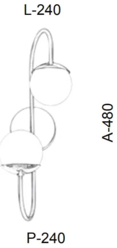 Arandela Globo Haste Curva Dupla 24X24X48Cm Metal E Globo Ø12Cm 02Xg9... (PRETO, FOSCO (BRANCO))