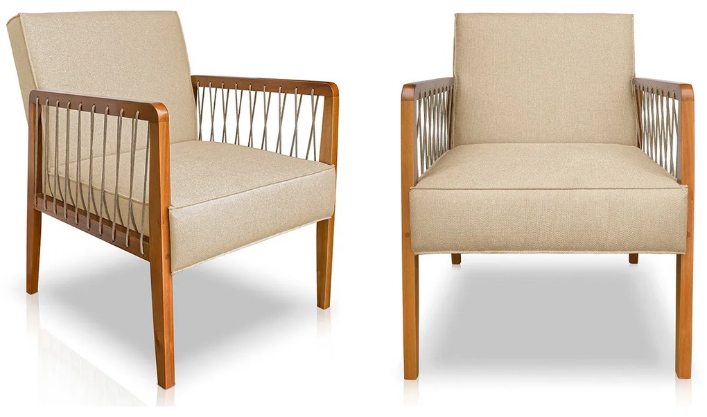 Kit 2 Poltronas Havaí SPZ Decorativa Sala Linho - ADJ Decor