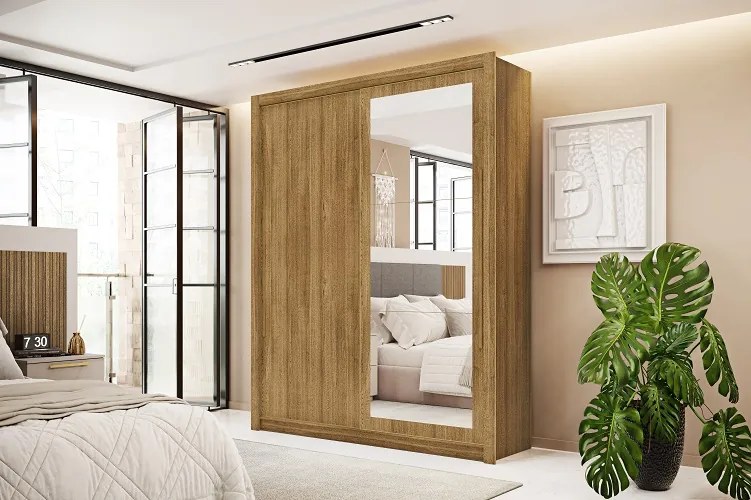 Guarda Roupa Com Espelho Dubai 2 Portas De Correr Nature/Fendi - Vila Rica Móveis