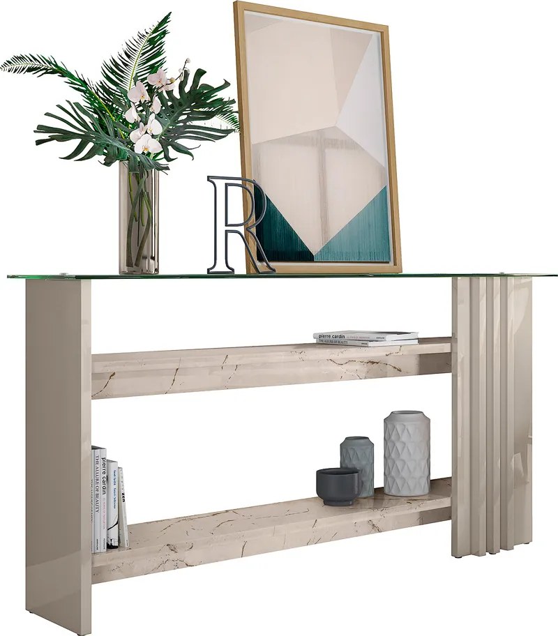 Aparador de Sala com Prateleiras 150cm Mirezi M20 - D'Rossi - Calacata e Off White