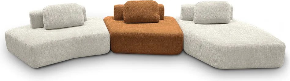 Sofá Ilha Sala de Estar 2 Módulos e Chaise Dakota Encosto Almofadas Soltas Bouclê Rústico OffWhite/Terracota G33 - Gran Belo