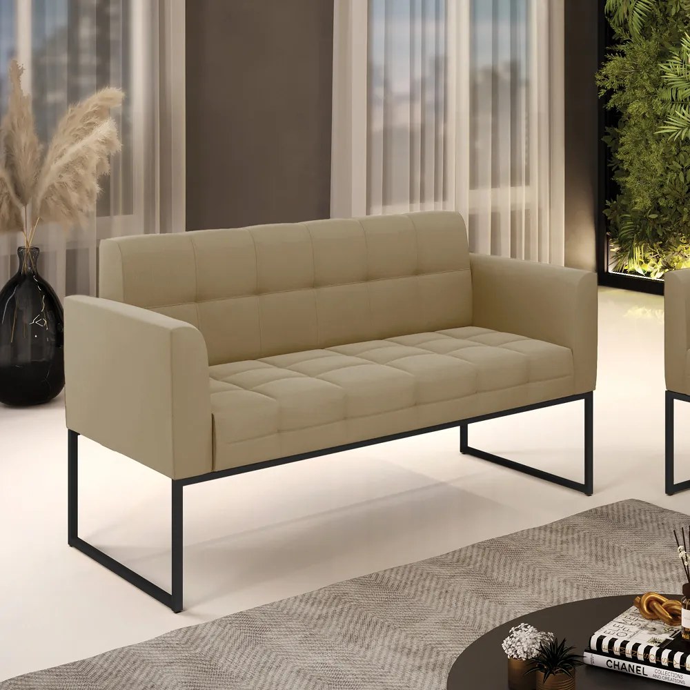 Sofá Namoradeira Elisa Suede Base Metálica Industrial Preto - D'Rossi - Marrom Rato