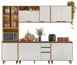 Armário de Cozinha CP03 260cm Nala Freijó UV/Off Acetinado Z44 - Mpoze
