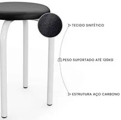 Mesa de Cozinha Bistrô Porto Branco 120cm com 2 Banquetas Industriais