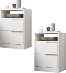 Mesa de Cabeceira com Gavetas Kit 2 Sole Flex Branco/Freijó - Albatroz