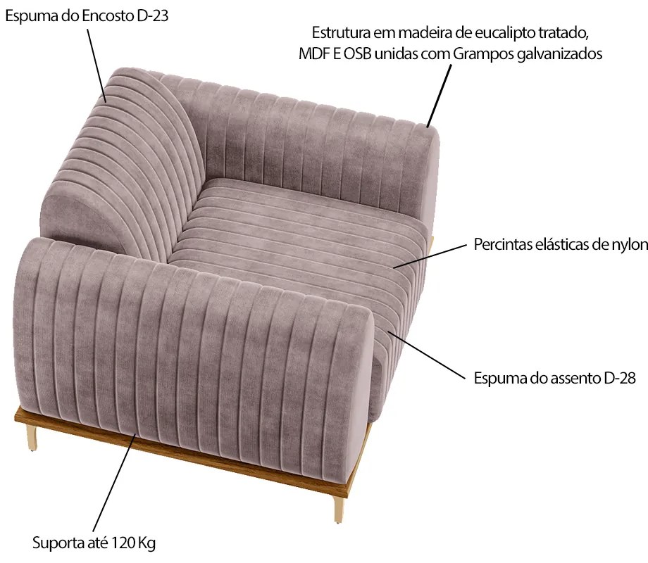 Kit 2 Poltronas Decorativas Sala de Estar Base de Madeira Euro Veludo Rosê G15 - Gran Belo