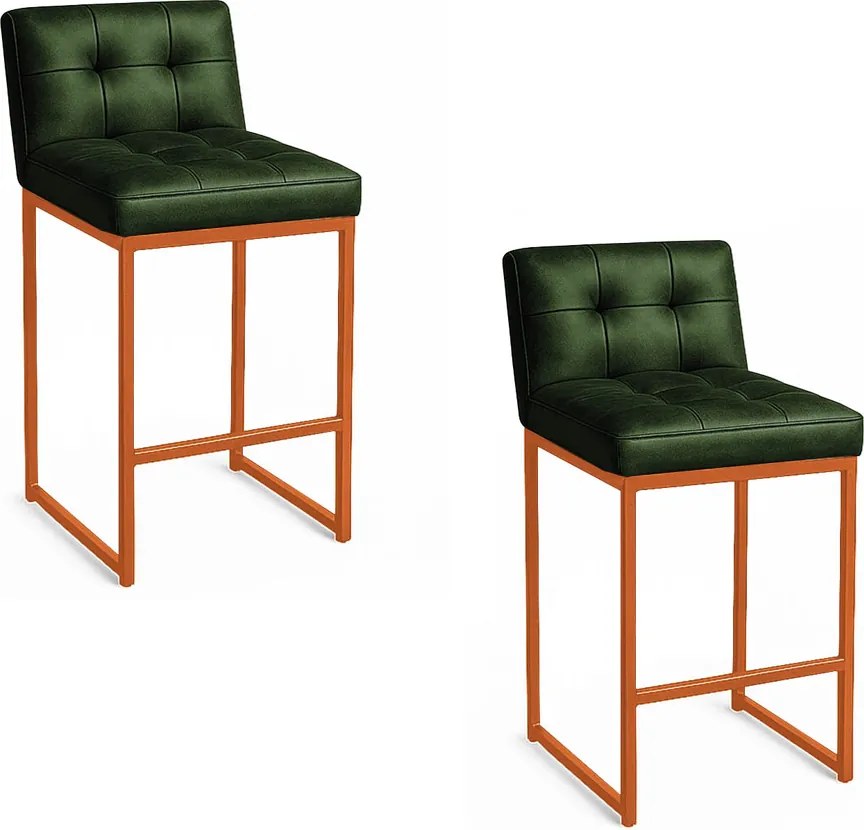 Banqueta Cozinha Alta com Encosto Industrial Kit 2 Bronze Lirina PU Verde C05 - D'Rossi