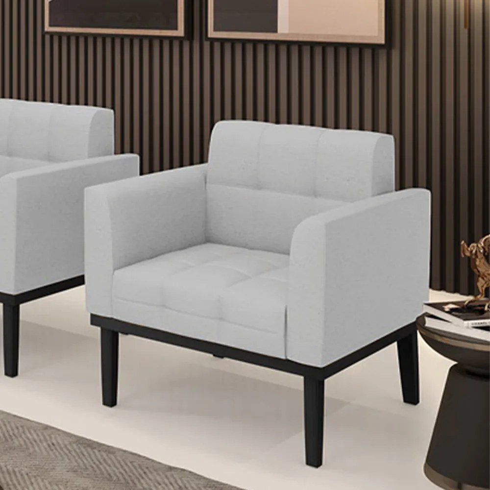 Poltrona Decorativa Karen Pés Fixo em Madeira Preto Linho Cinza G19 - Gran Belo