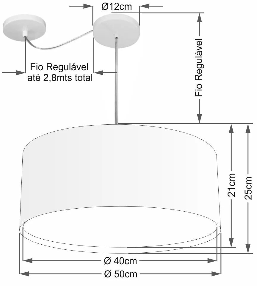 Lustre Pendente Cilíndrico Com Desvio Md-4314 Cúpula em Tecido 50x25cm Café - Bivolt