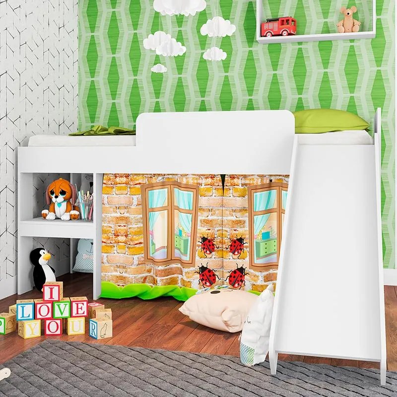 Cama Infantil Escorregador 90 Cortina Playground Meu Fofinho