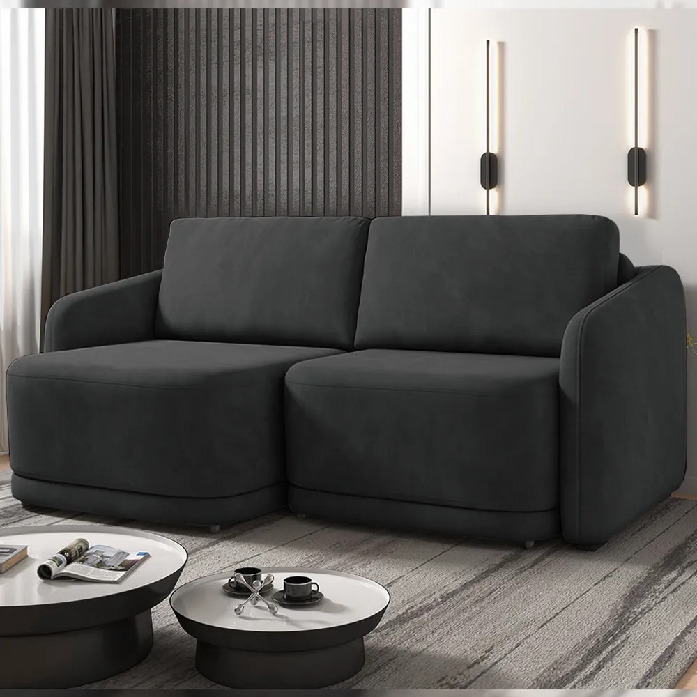 Sofá Cama Modulado Retrátil e Reclinável Decorativo Varsóvia 236cm Veludo Cinza Chumbo G33 - Gran Belo