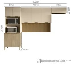 Armário de Cozinha Modulada 3 Peças Charm01 Z06 Freijó/Vanilla - Mpoze