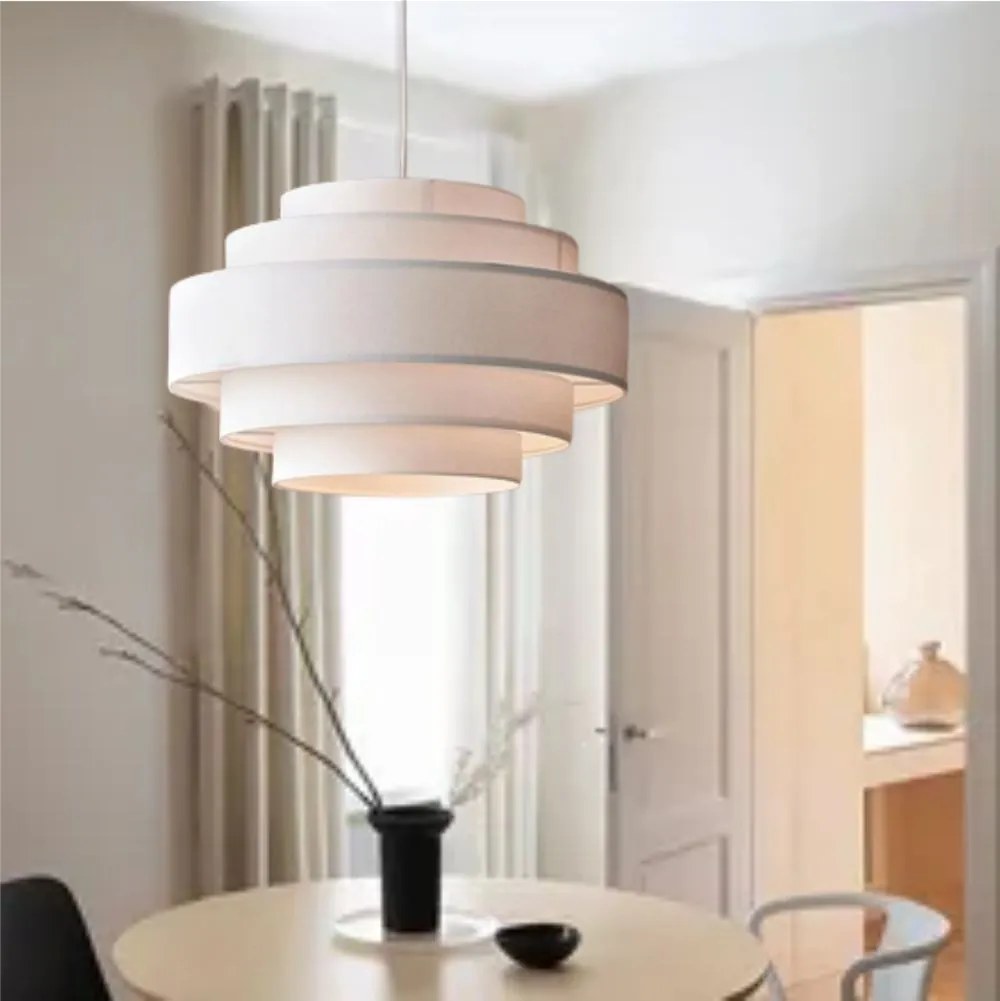 Lustre Pendente Vivare Md-4389 Cúpula em Tecido Branca - Bivolt