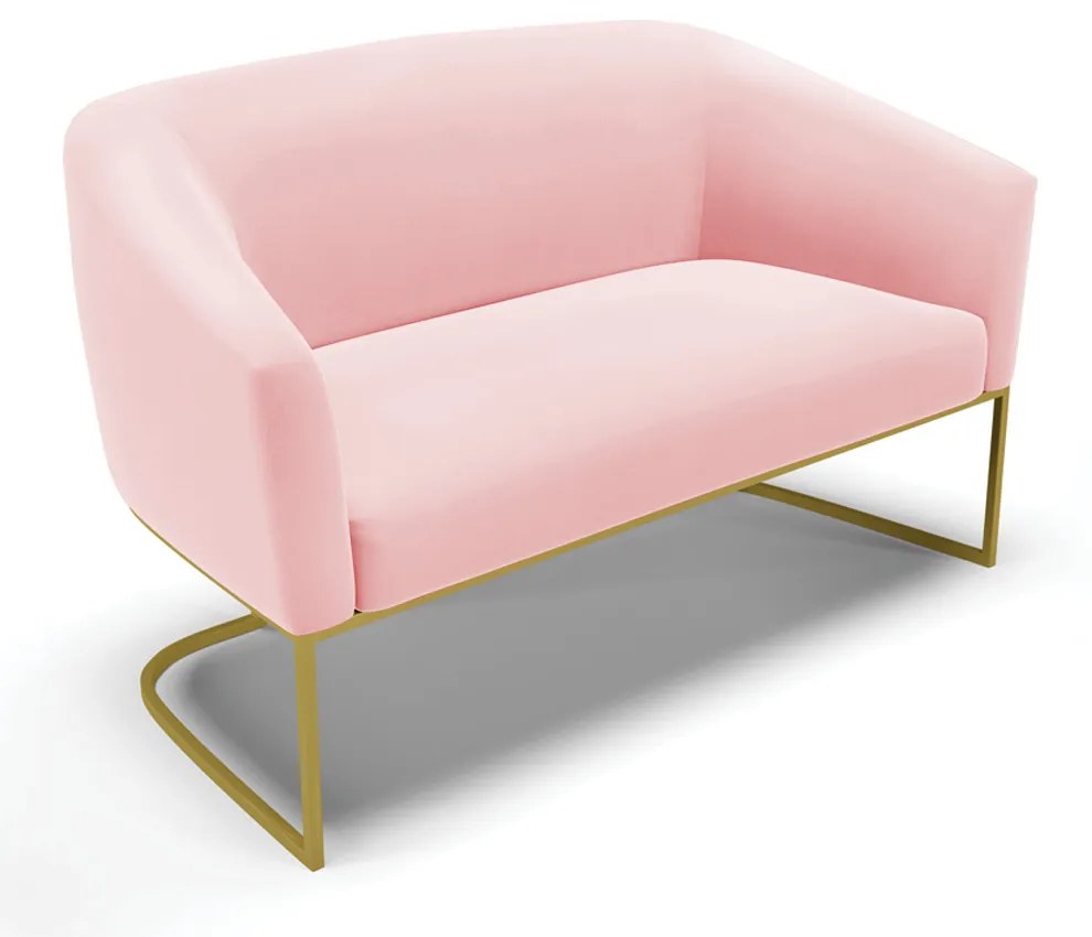 Namoradeira e Poltrona Base Industrial Dourado Stella Suede D03 - D'Rossi - Rosa Bebê
