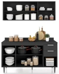 Armário de Cozinha Com Tampo CP01 150cm Pérola Preto Z34 - Mpozen