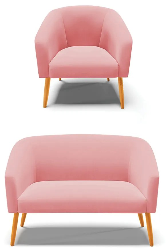 Sofá Namoradeira e Poltrona Pé Palito Castanho Stella Suede D03 - D'Rossi - Rose