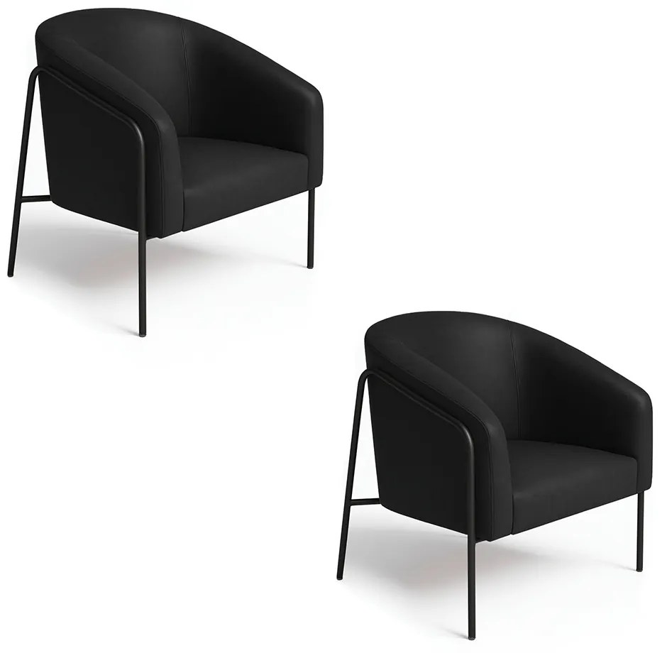 Poltrona Sala Industrial Alta Preto Kit 2 Stella Sintético PU D03 - D'Rossi - Preto