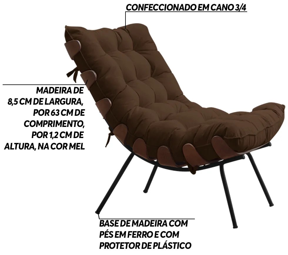Poltrona Decorativa Sala de Estar Abel Base de Madeira Preto Suede Marrom G41 - Gran Belo