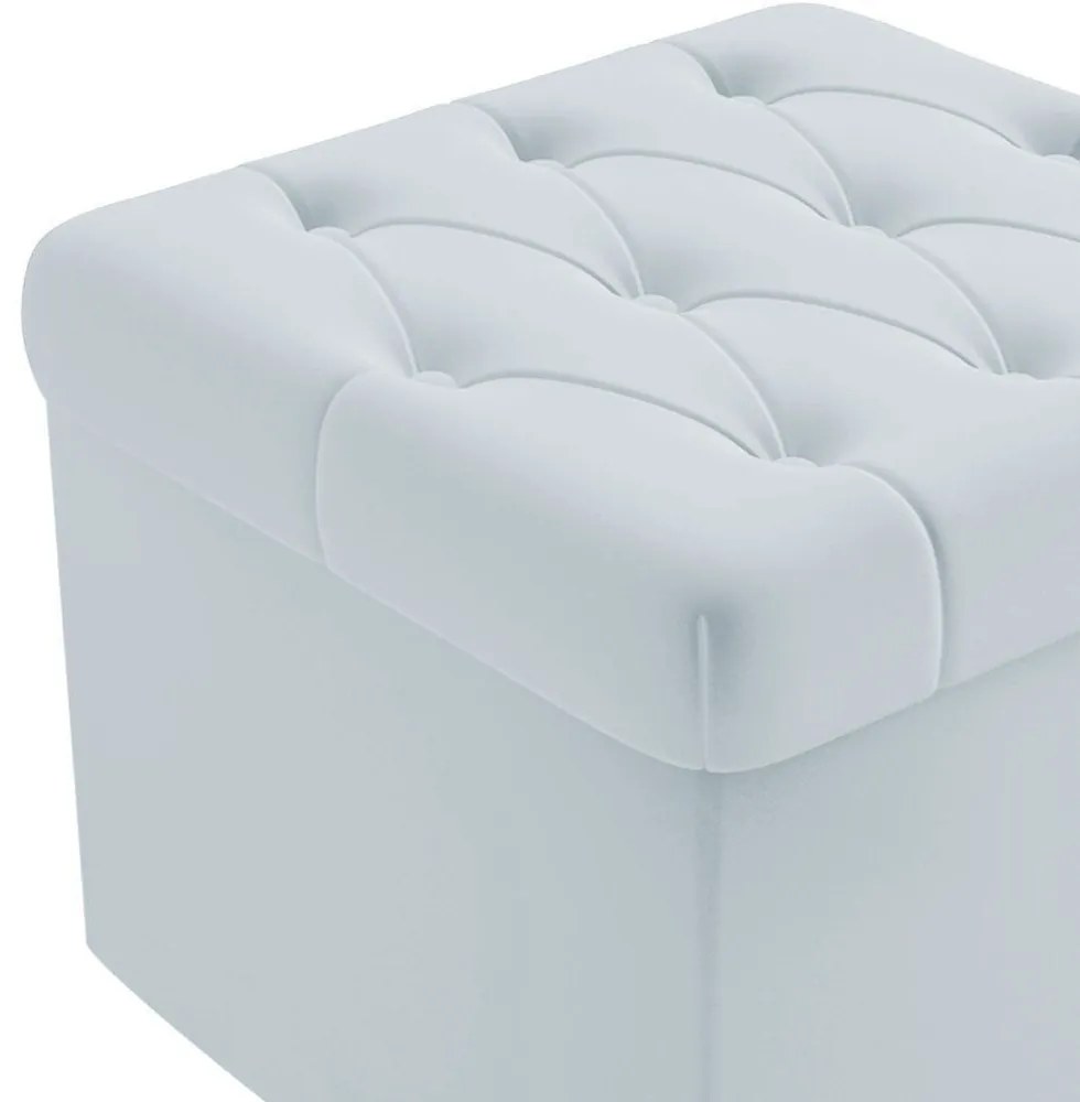 PUFF BAU CAPITONE QUADRADO SUEDE CINZA -