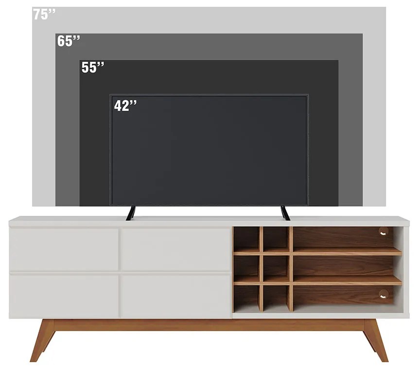 Rack para Sala Bancada de TV 70 Pol 180cm Cinthia C04 - D'Rossi - Preto Fosco e Noce Milano