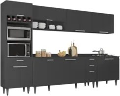 Armário de Cozinha Com Tampo CP05 320cm Pérola Preto Z34      - Mpozen