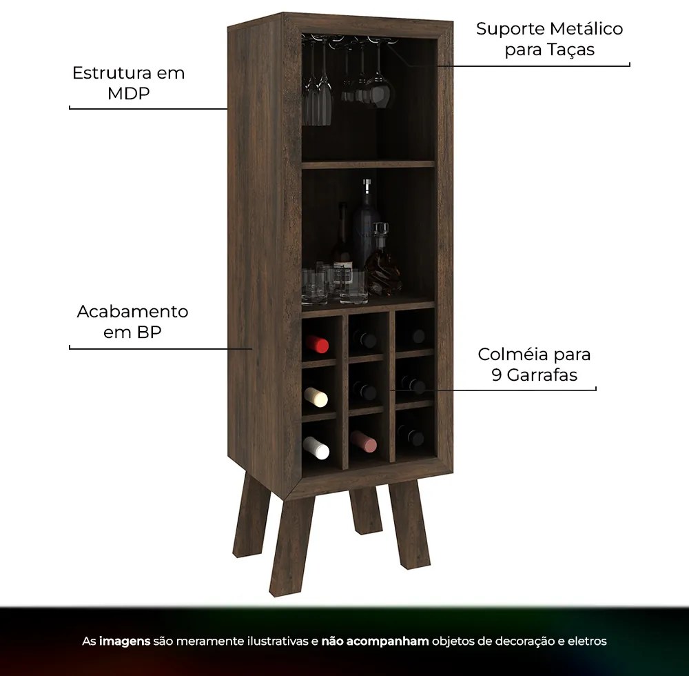 Adega Bar para Sala de Estar Decorativa AD5000 MDP Rustico G69 - Gran Belo