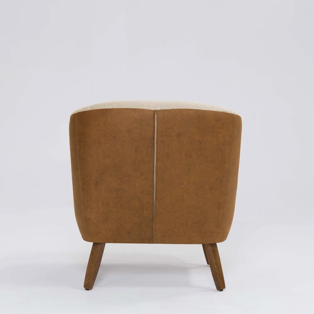 Poltrona Decorativa Milão D07 Pés Madeira Corano Terracota e Linho Marfim - D'Rossi