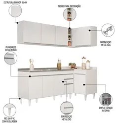 Armário de Cozinha Modulado de Canto Esquerdo 4 Peças CP51 com Pia Ino