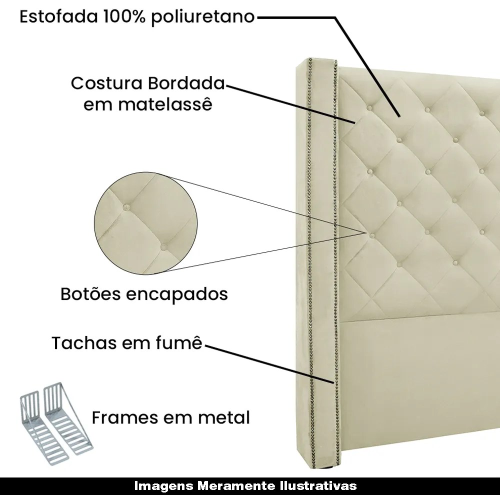 Cabeceira Decorativa King Size 2,19M Loewe Veludo Bege G63 - Gran Belo