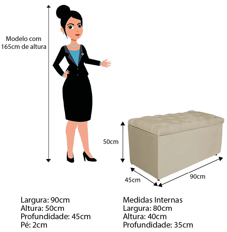 Calçadeira Estofada Liverpool 90 cm Solteiro Corano Bege - ADJ Decor