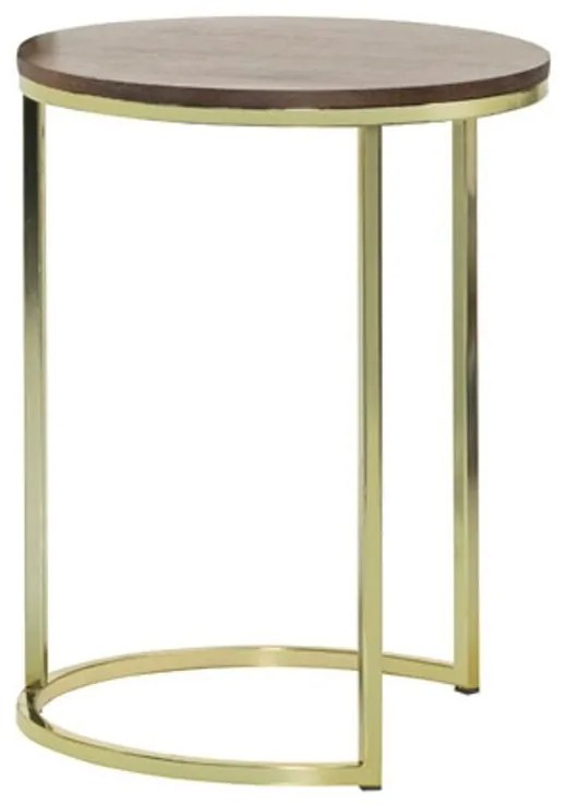 Mesa Lateral Lumie Redonda Tampo Lâmina Madeira Cinamomo Estrutura Aço Carbono Pintura Metalizada