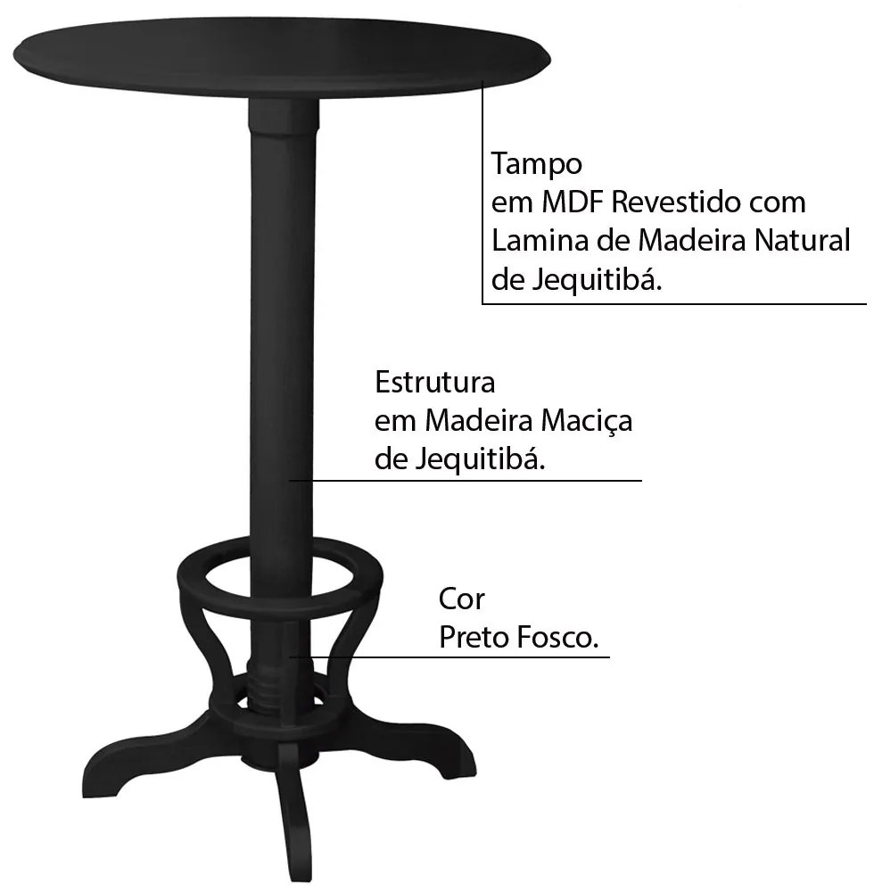Mesa Bar Redonda com Suporte para pés Madeira Maciça Adan Preto Fosco G36 - Gran Belo