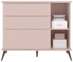 Cômoda Infantil 1 Porta 3 Gavetas 100% MDF Pés Retrô Mel Z39 Rosê - Mp