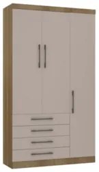 Guarda Roupa Solteiro 132cm 3 Portas 4 Gavetas Delphi Avelã/Cinnamon L
