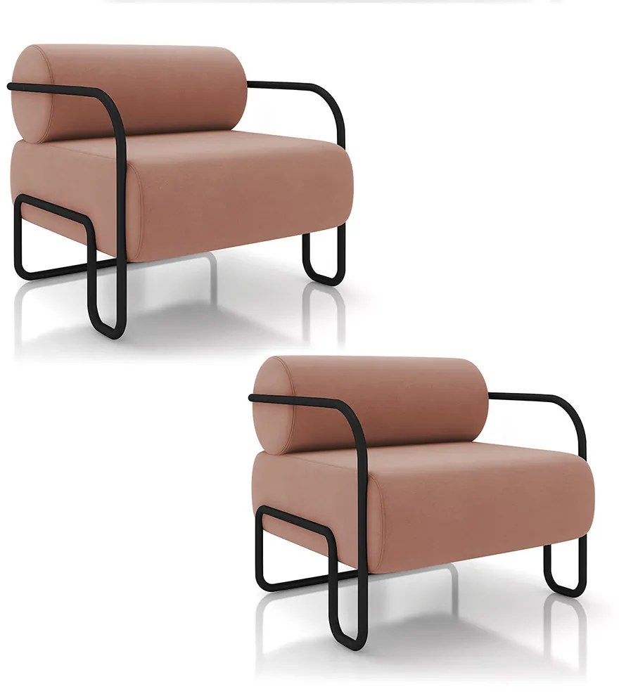 Poltrona Sala de Estar Industrial Preto Kit 2 Ameli Veludo K01 - D'Rossi - Rose
