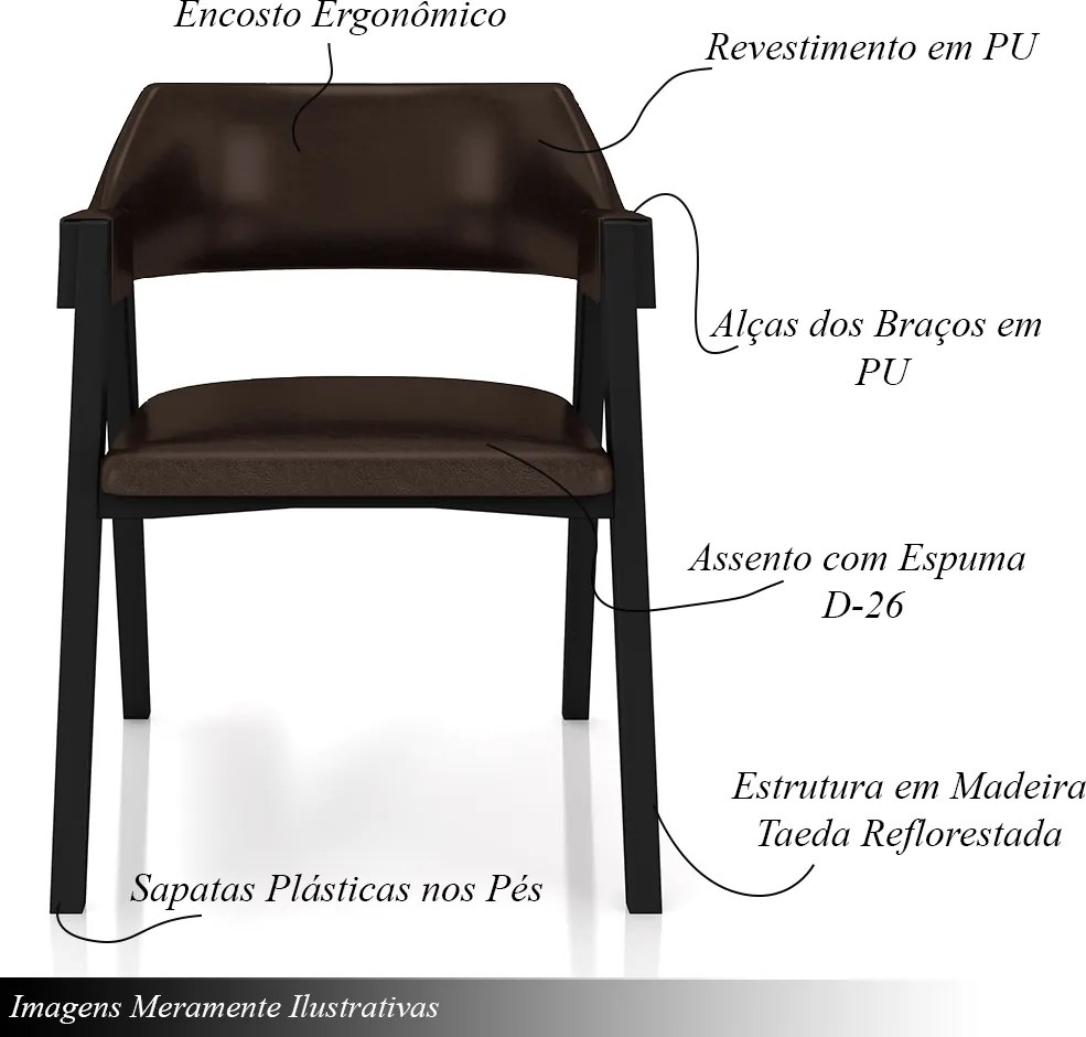 Kit 4 Cadeiras Sala de Jantar e Jogos Carteados Madeira Maciça Poker PU Marrom/Preto G42 - Gran Belo