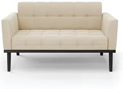 Sofá Namoradeira e 2 Poltronas Base Madeira Preto Ana Suede Bege - Ibi