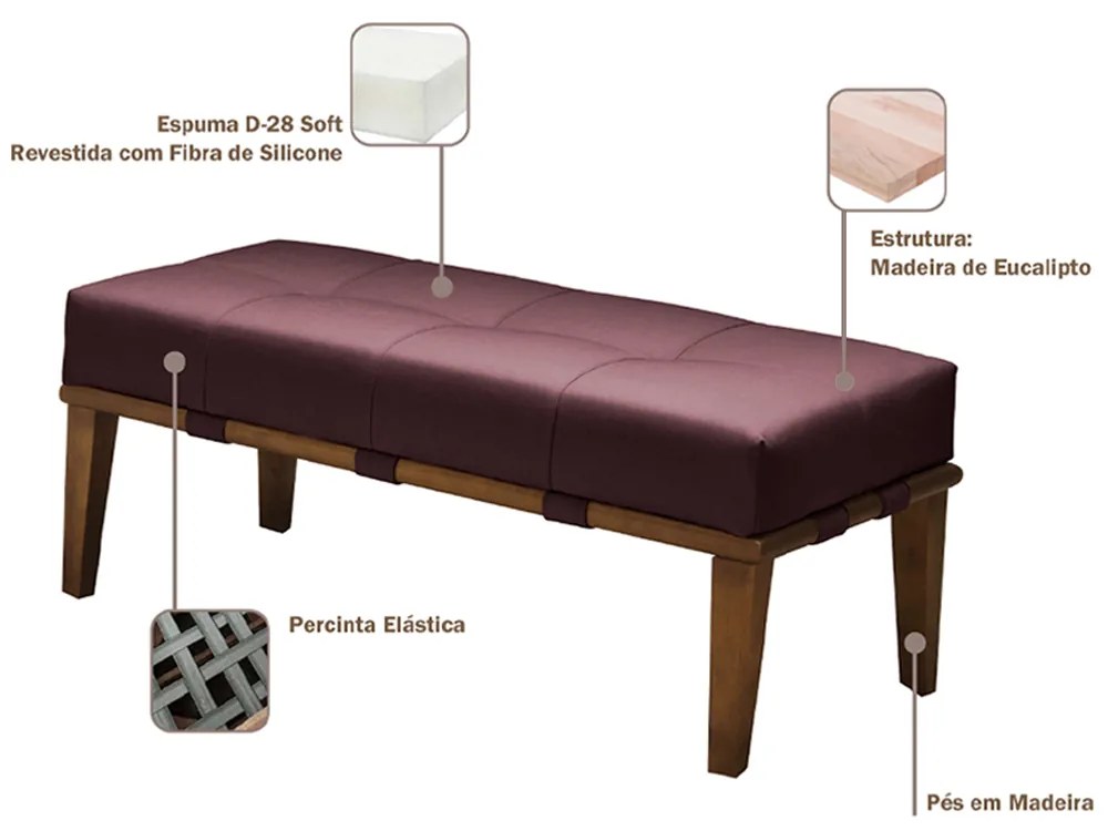 Puff Decorativo 100cm Martínez Veludo Pés Madeira Rosa/Mel G62 - Gran Belo